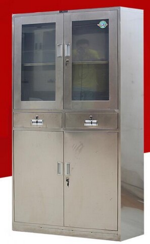 不锈钢文件柜（上玻中二斗）